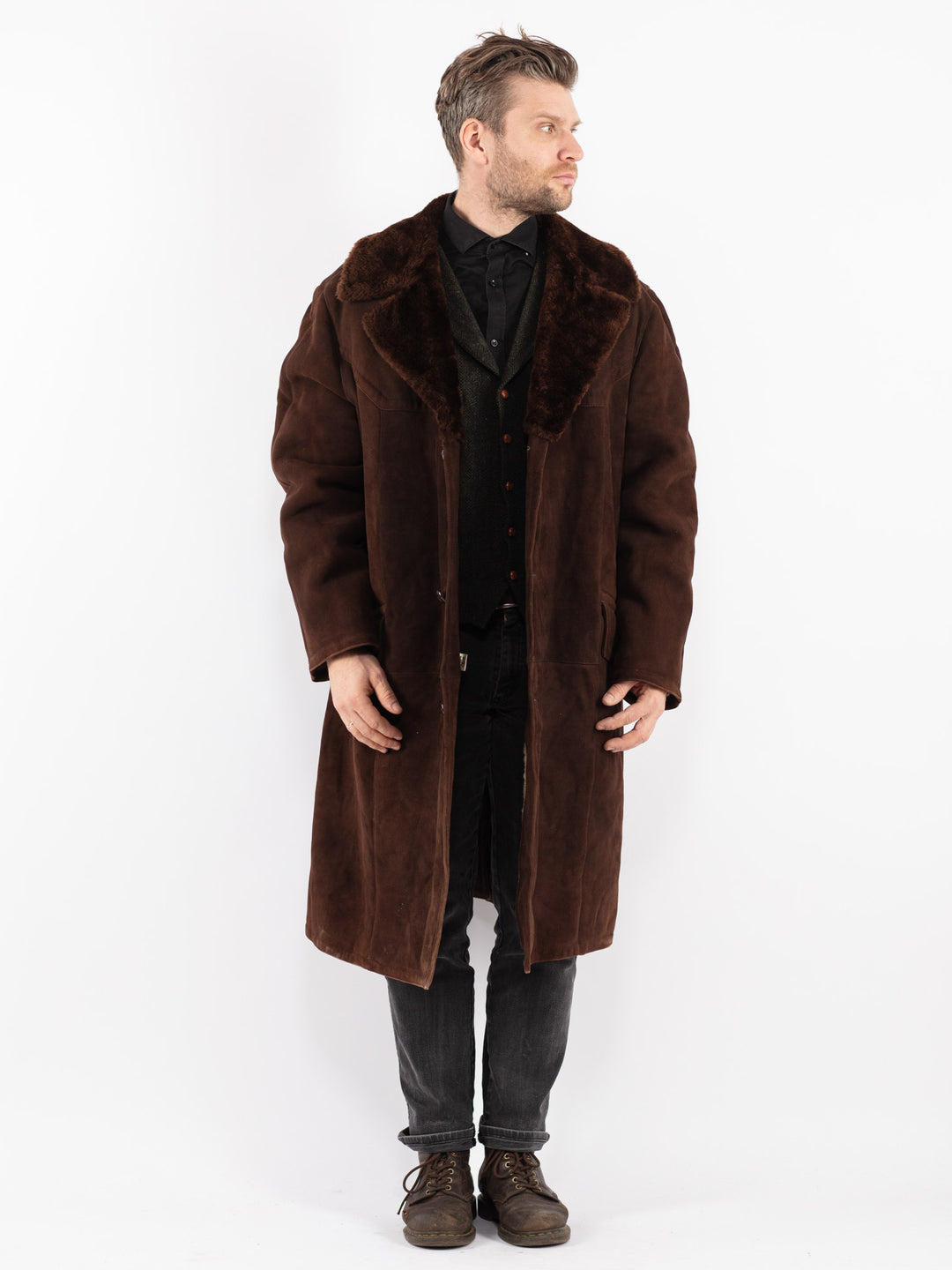 Vintage 70's Men Sheepskin Shearling in Brown