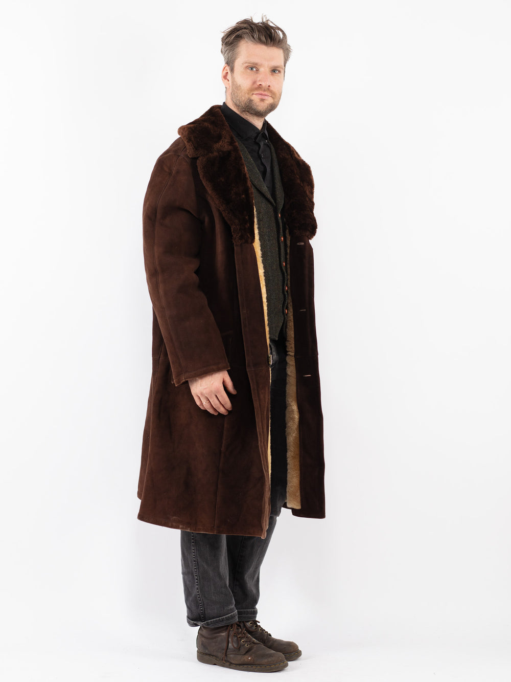 Vintage 70's Men Sheepskin Shearling in Brown