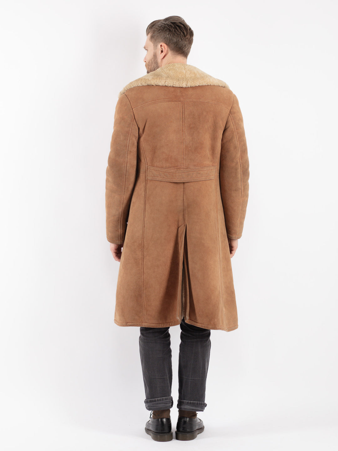 Vintage 70's Men Sheepskin Coat in Beige