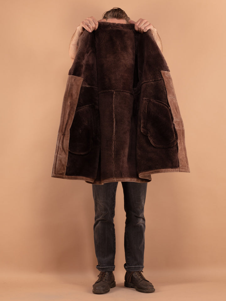 Vintage 70's Men Sheepskin Coat in Beige