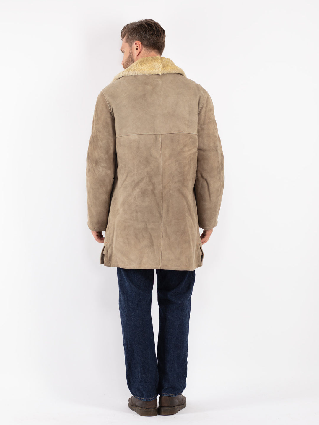 Vintage 70's Men Sheepskin Coat in Beige