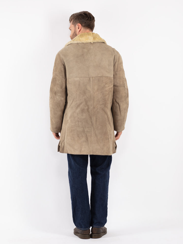 Vintage 70's Men Sheepskin Coat in Beige