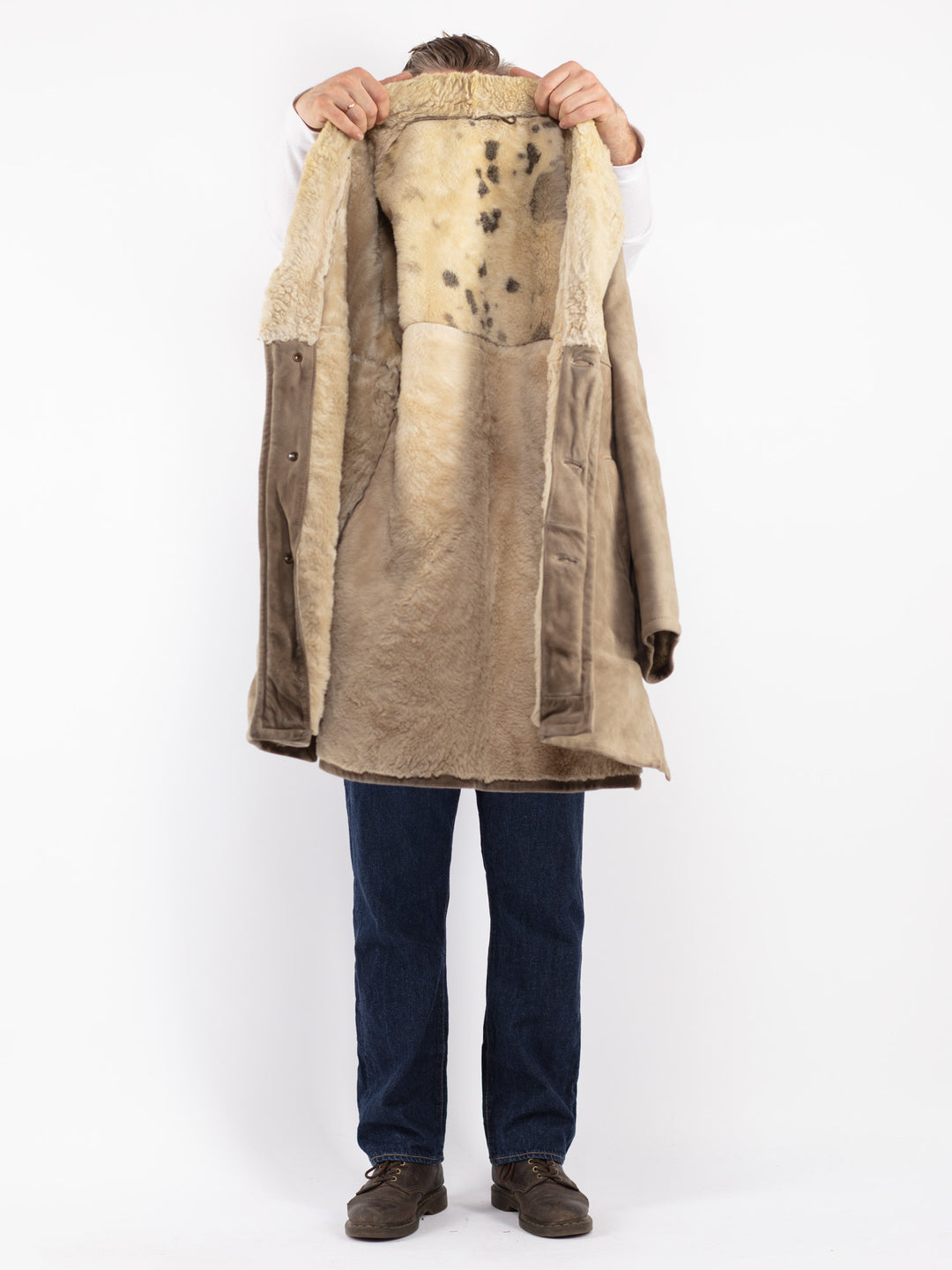 Vintage 70's Men Sheepskin Coat in Beige