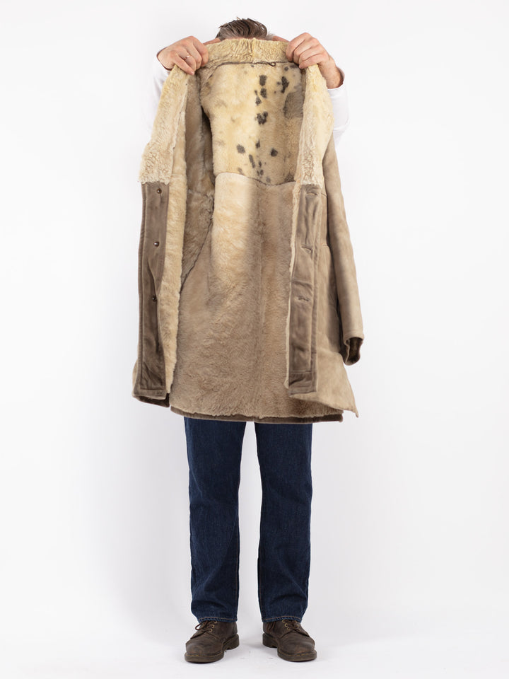 Vintage 70's Men Sheepskin Coat in Beige