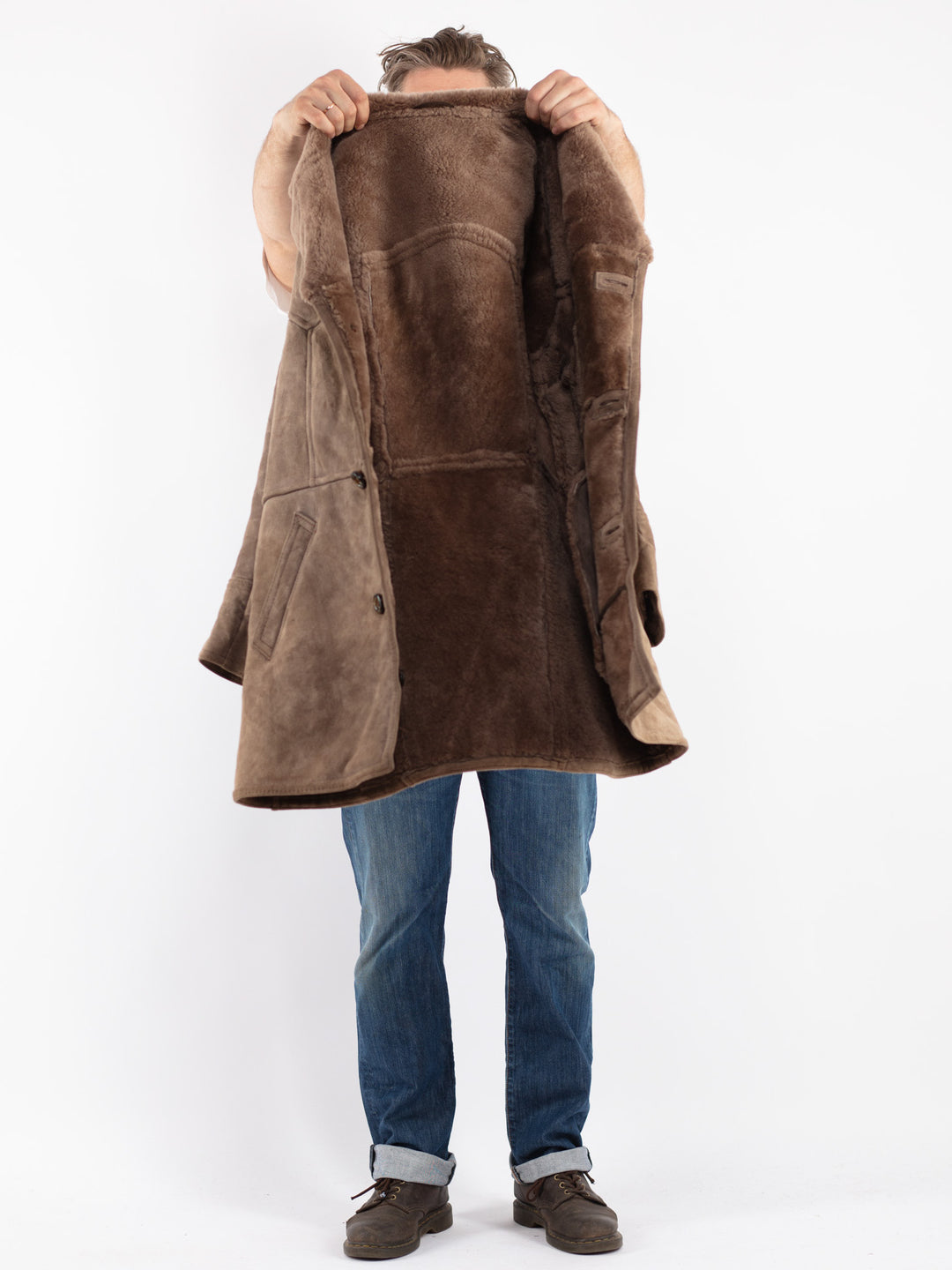 Vintage 70's Men Sheepskin Coat in Beige - NorthernGrip
