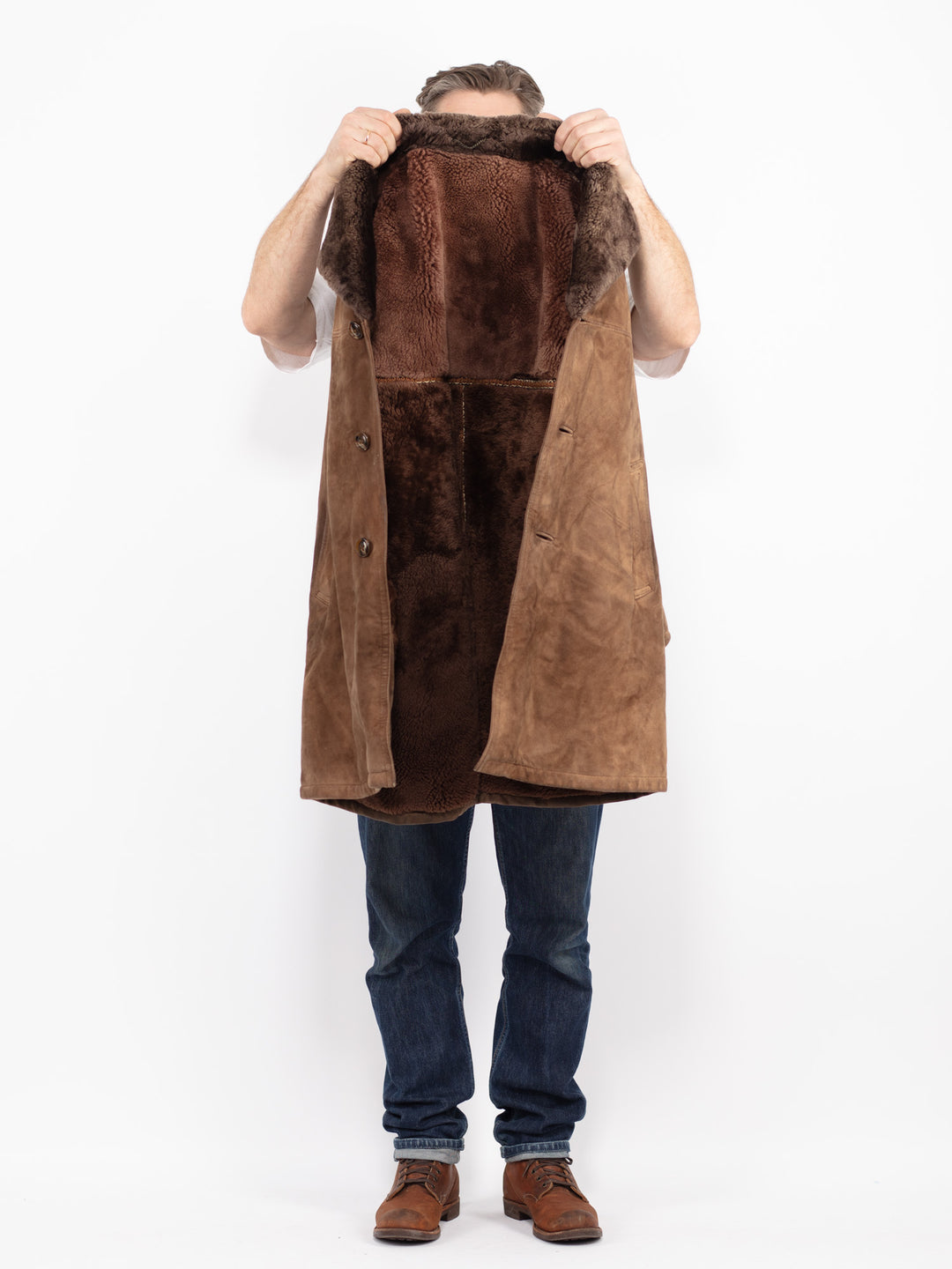 Vintage 70's Men Sheepskin Coat in Brown