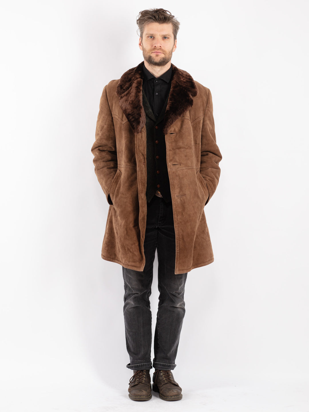 Vintage 70's Men Sheepskin Coat in Brown