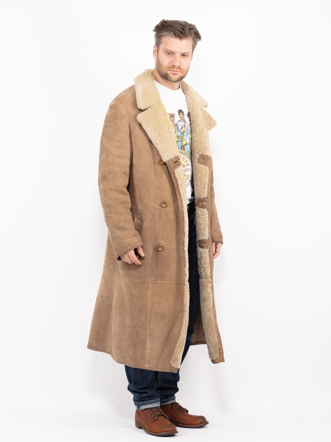 Vintage 70's Men Sheepskin Coat in BeigeZ2719