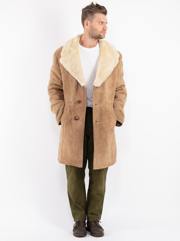 Vintage 70's Men Sheepskin Coat in Beige
