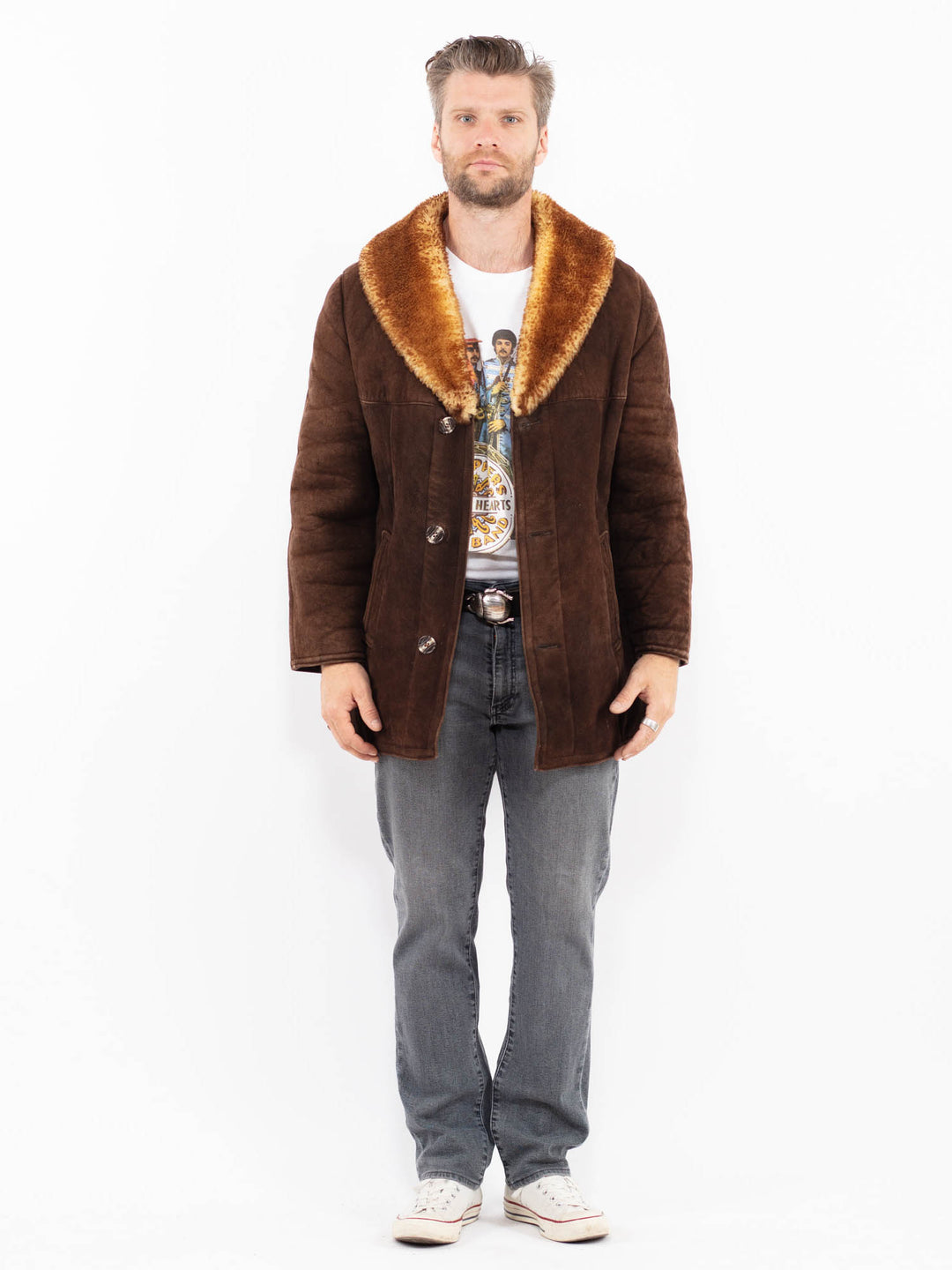 Vintage 70's Men Sheepskin Coat in BrownZ1988