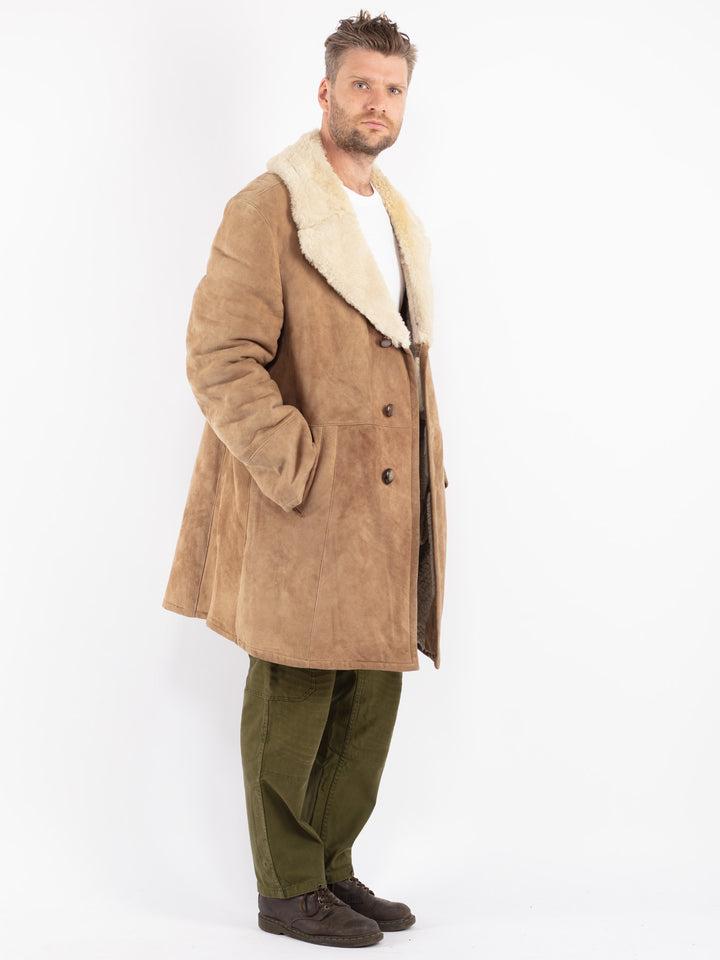 Vintage 70's Men Sheepskin Coat in Beige