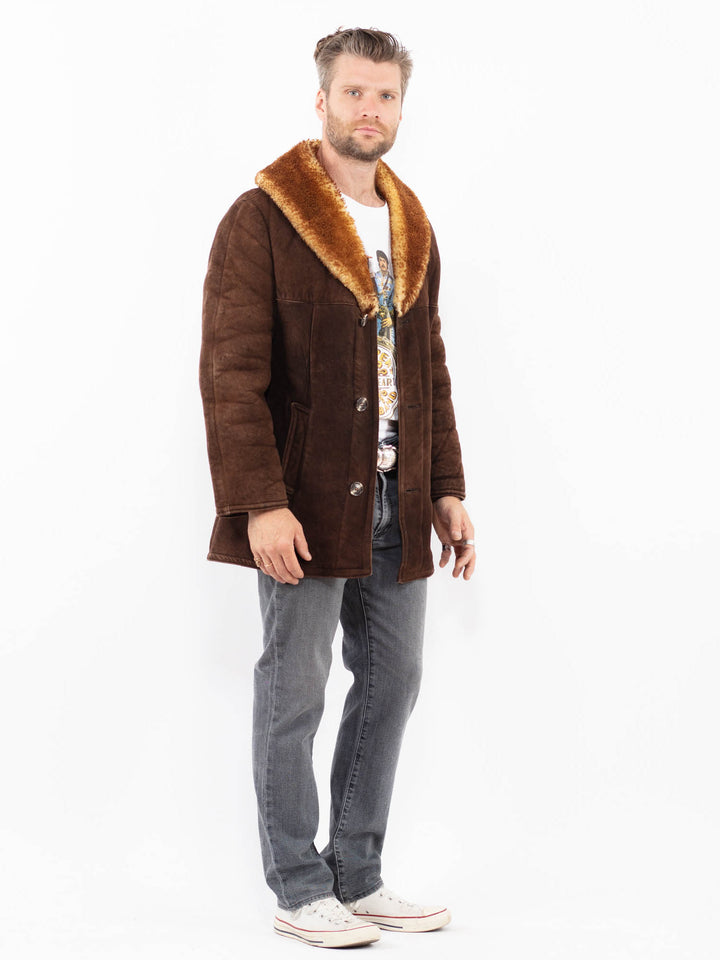 Vintage 70's Men Sheepskin Coat in BrownZ1988