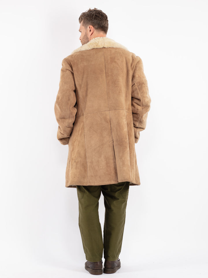 Vintage 70's Men Sheepskin Coat in Beige