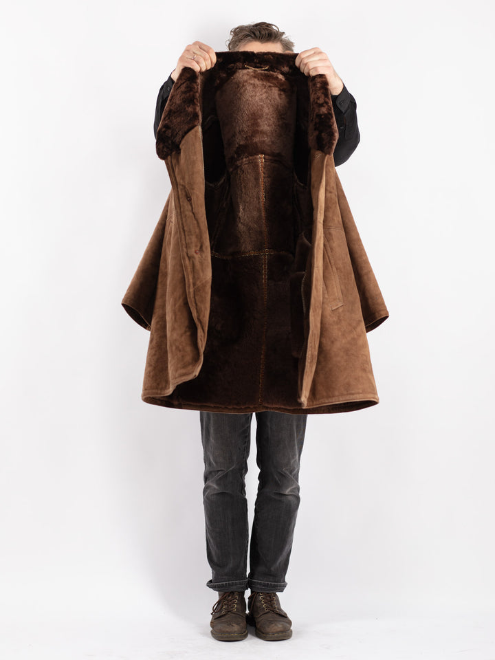 Vintage 70's Men Sheepskin Coat in Brown