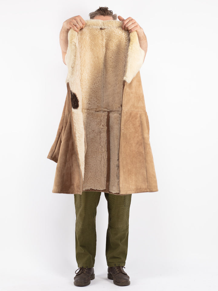 Vintage 70's Men Sheepskin Coat in Beige