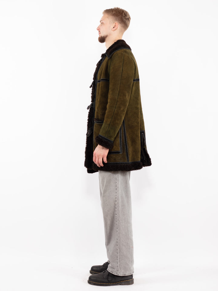 Vintage 70's Men Sheepskin Coat in Green