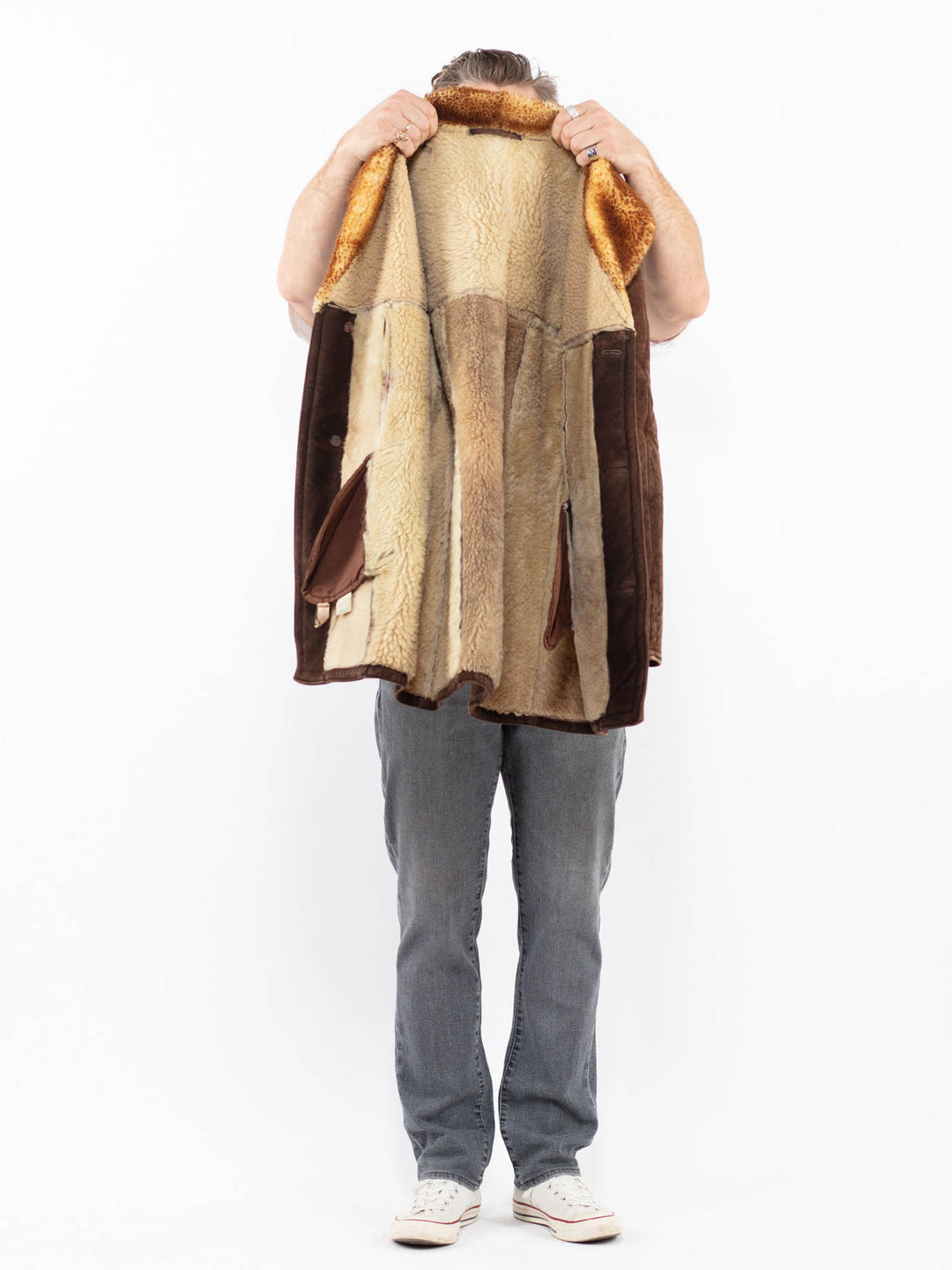 Vintage 70's Men Sheepskin Coat in BrownZ1988