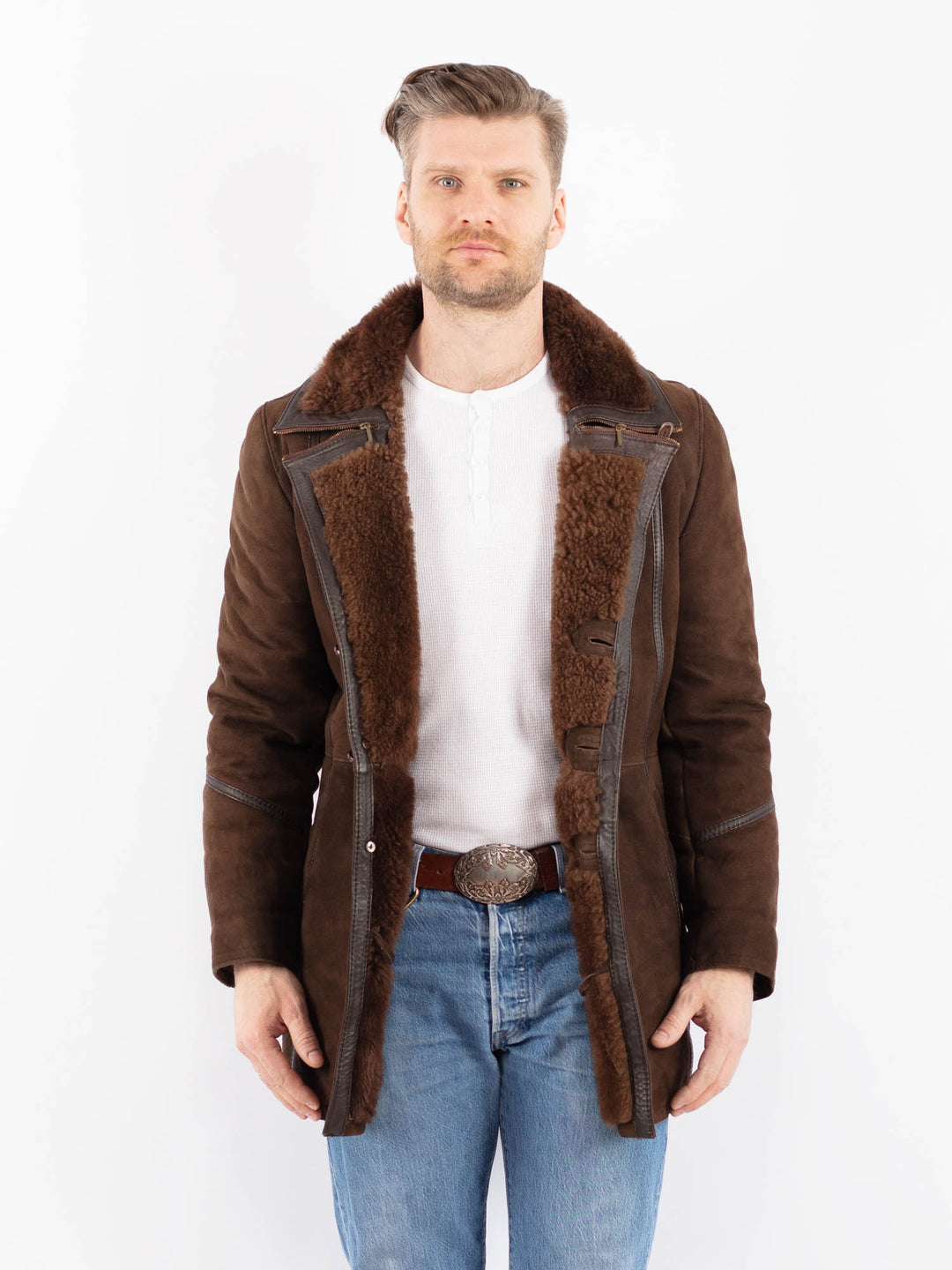 Vintage 70's Men Sheepskin Coat in BrownZ1439