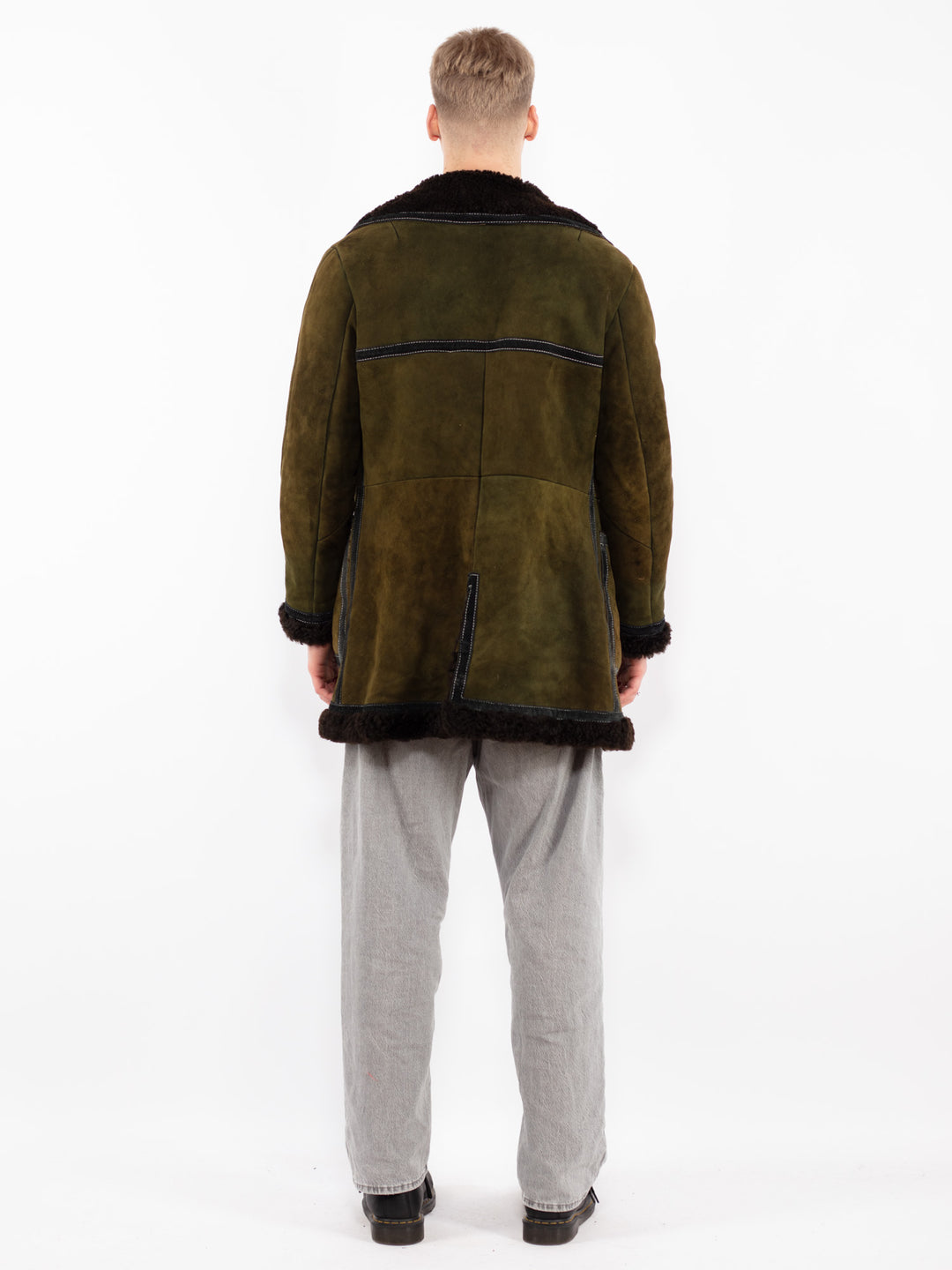 Vintage 70's Men Sheepskin Coat in Green