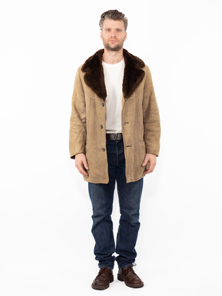 Vintage 70's Men Sheepskin Coat in Sand Beige