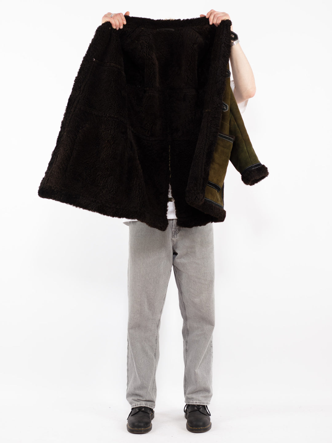 Vintage 70's Men Sheepskin Coat in Green