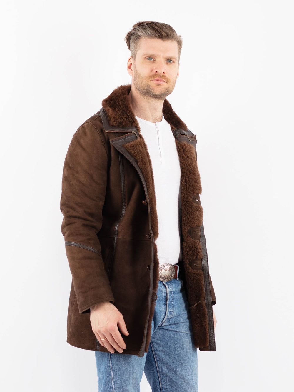 Vintage 70's Men Sheepskin Coat in BrownZ1439
