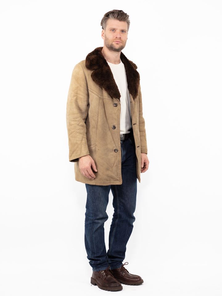 Vintage 70's Men Sheepskin Coat in Sand Beige