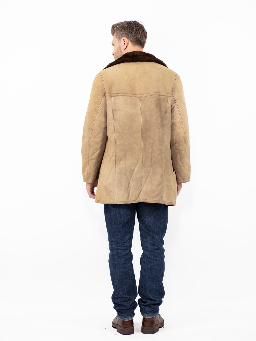 Vintage 70's Men Sheepskin Coat in Sand Beige