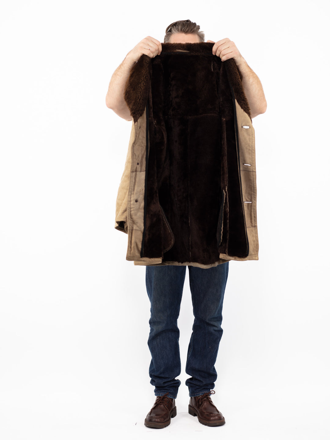 Vintage 70's Men Sheepskin Coat in Sand Beige