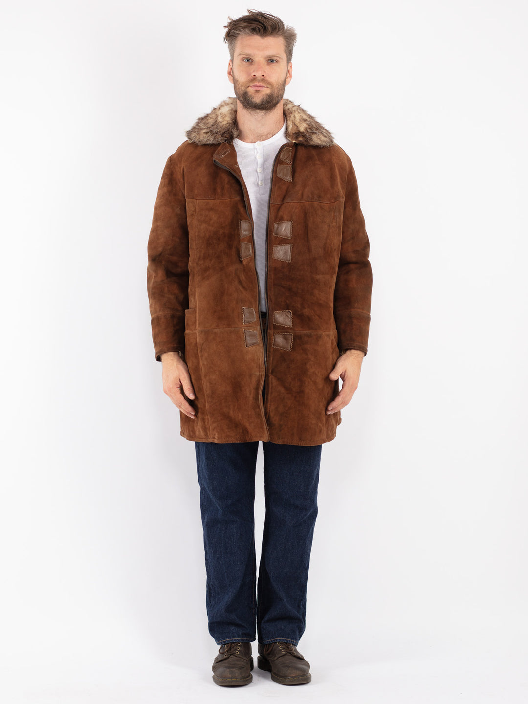 Vintage 70's Men Sheepskin Coat in Brown