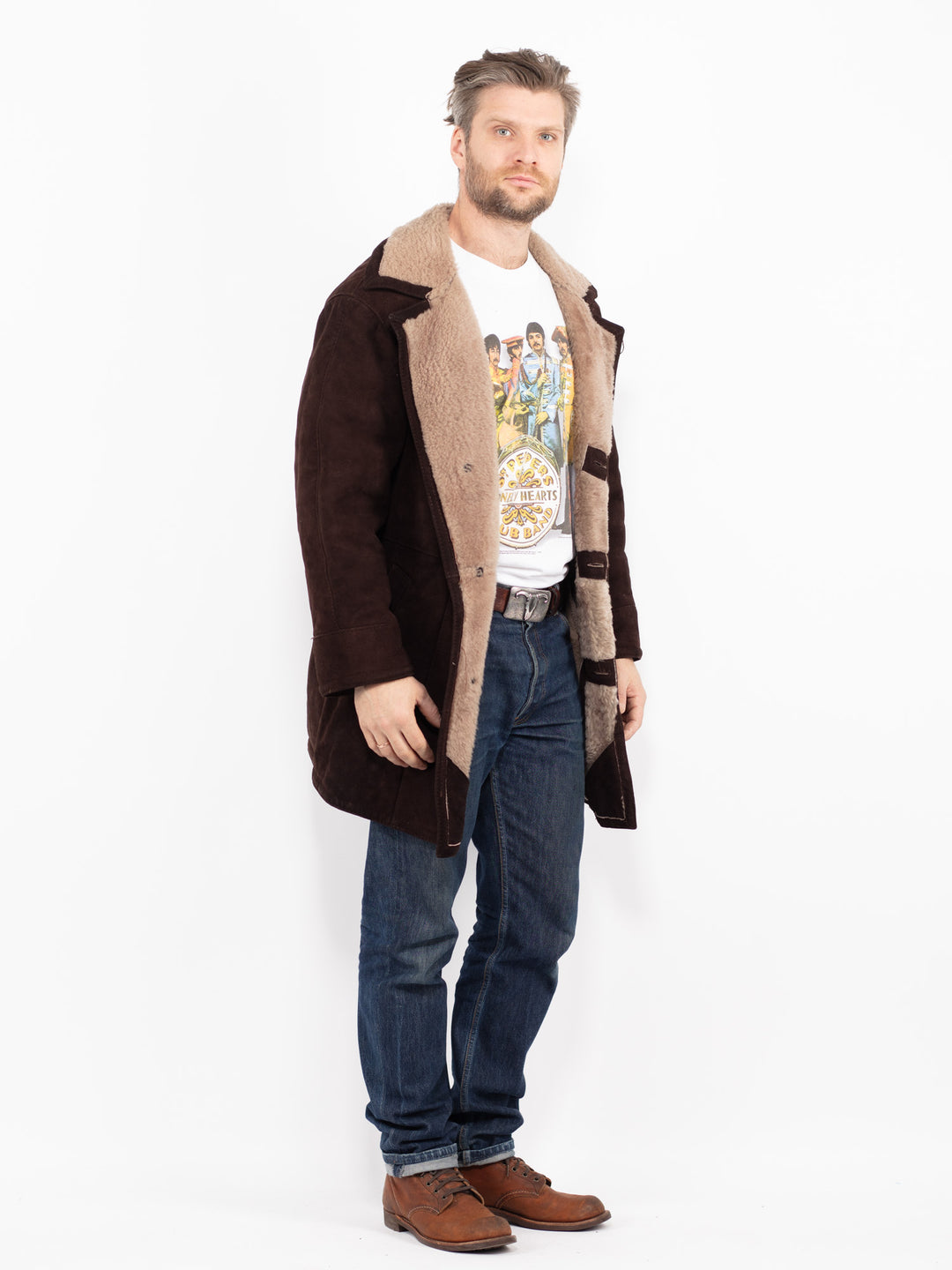 Vintage 70's Men Sheepskin Coat in BrownZ2722