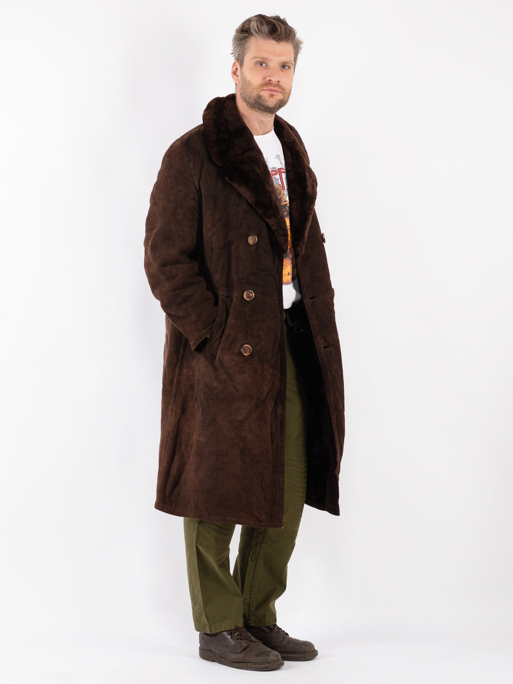 Vintage Men Sheepskin Coat in Brown