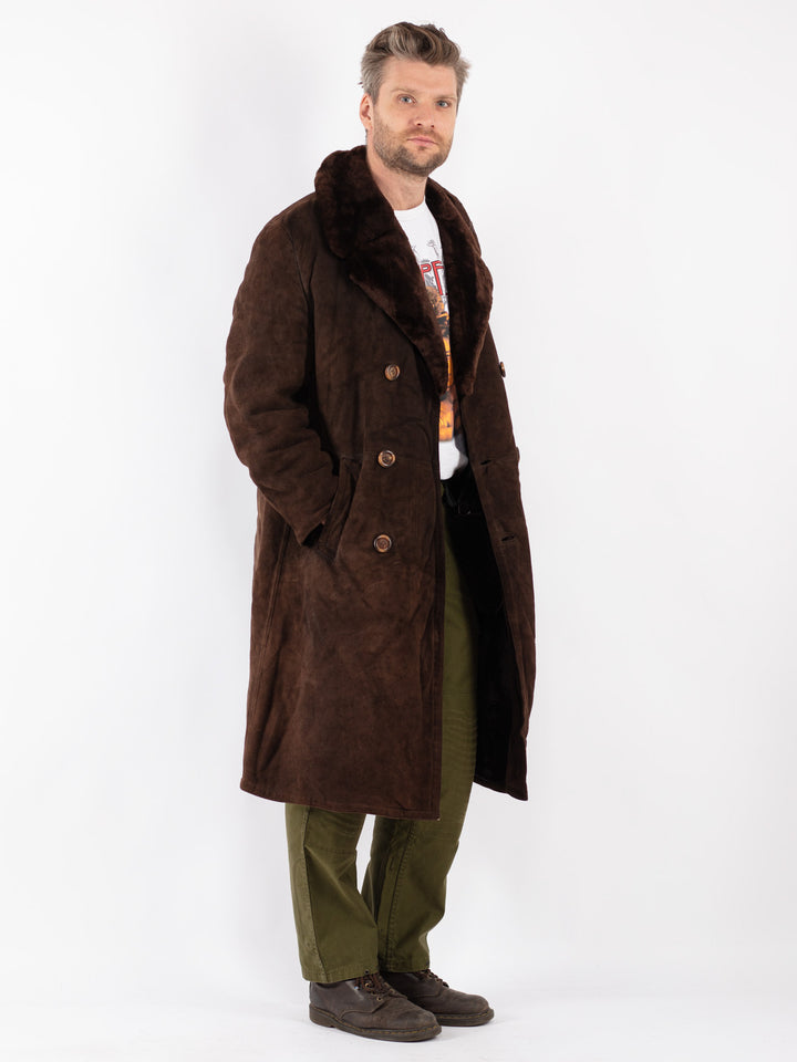 Vintage Men Sheepskin Coat in Brown