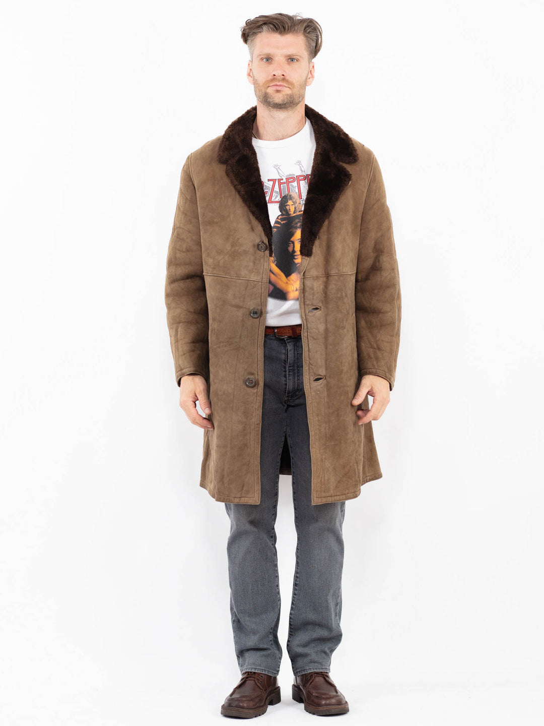 Vintage 70's Men Sheepskin Coat in BeigeZ2116