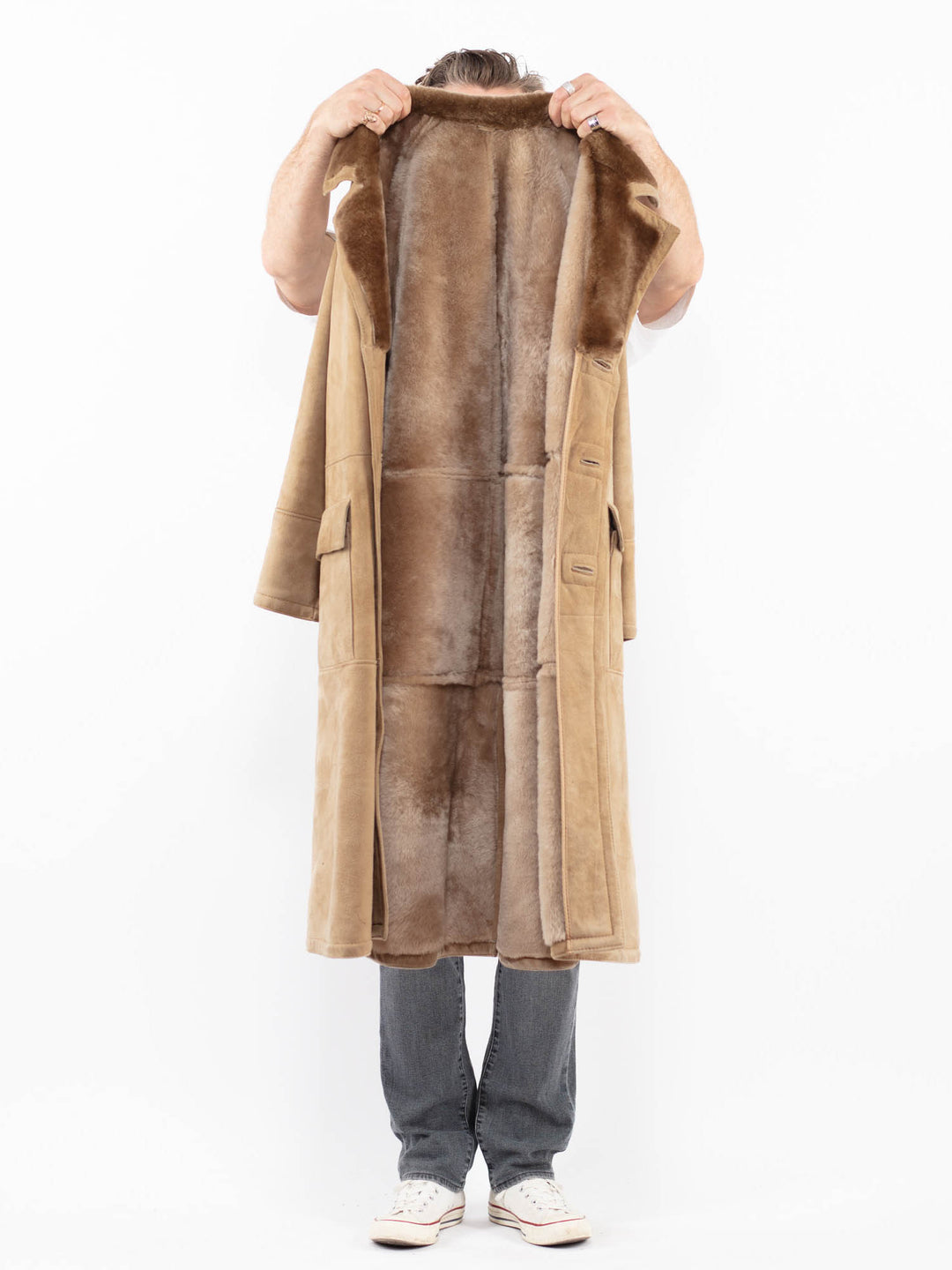 Vintage 70's Men Sheepskin Coat in BeigeZ1991