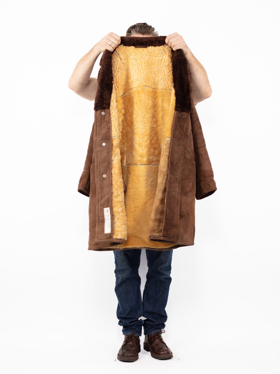 Vintage 70's Men Sheepskin Coat in Brown