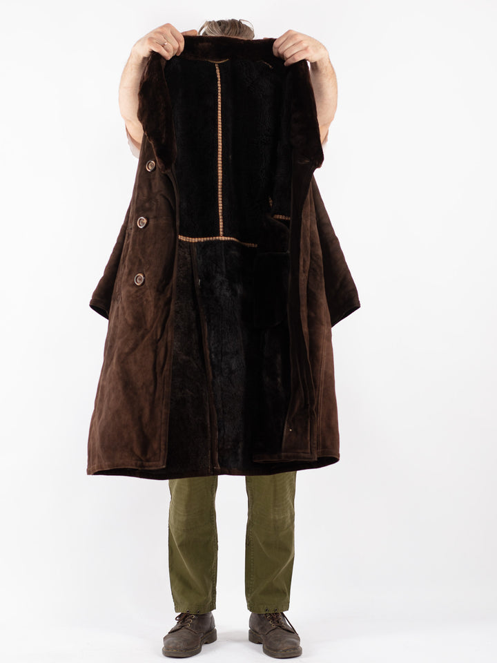 Vintage Men Sheepskin Coat in Brown
