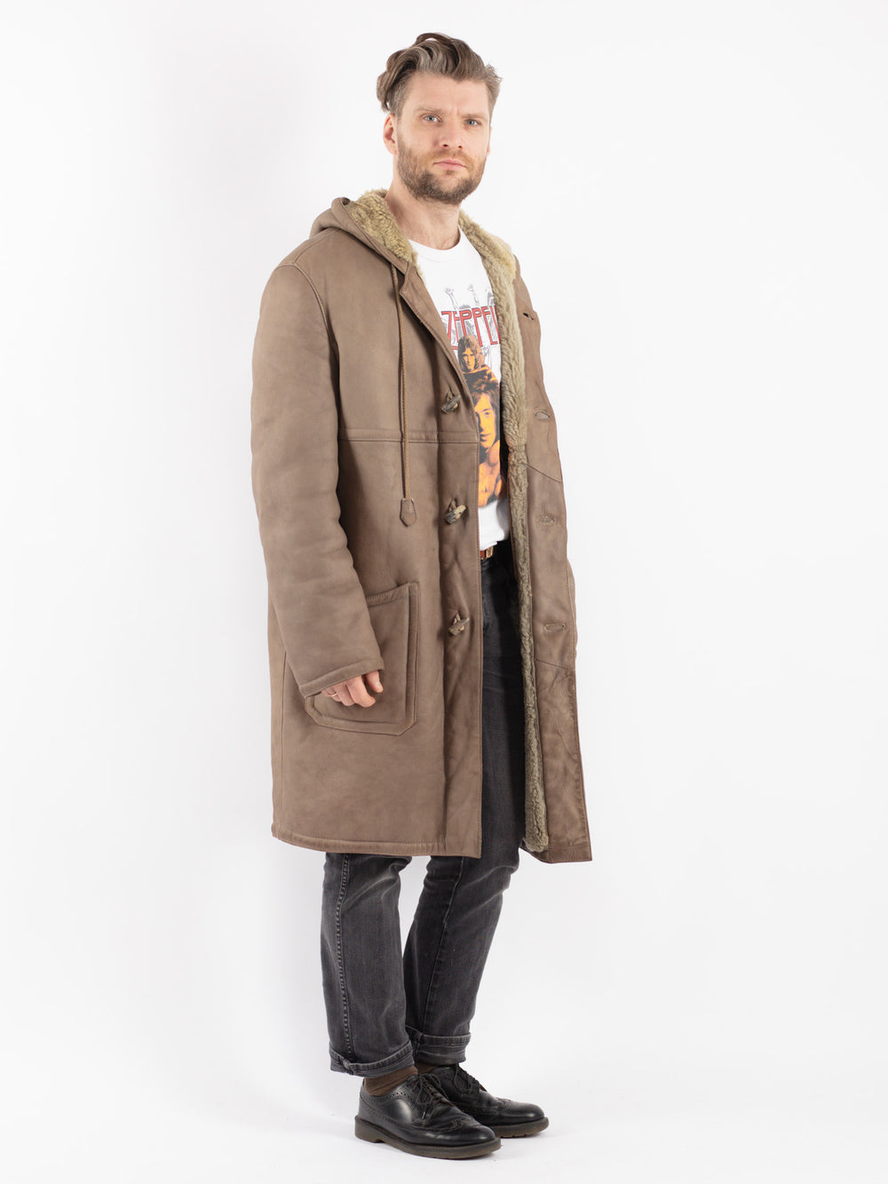 Vintage 70's Men Sheepskin Coat in Beige