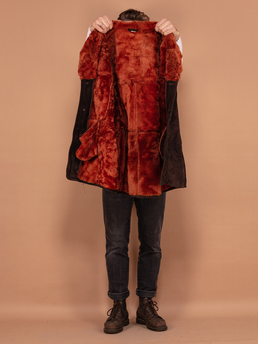 Vintage 70's Men Sheepskin Coat in Brown