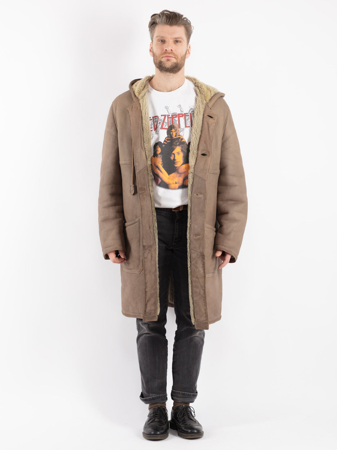 Vintage 70's Men Sheepskin Coat in Beige