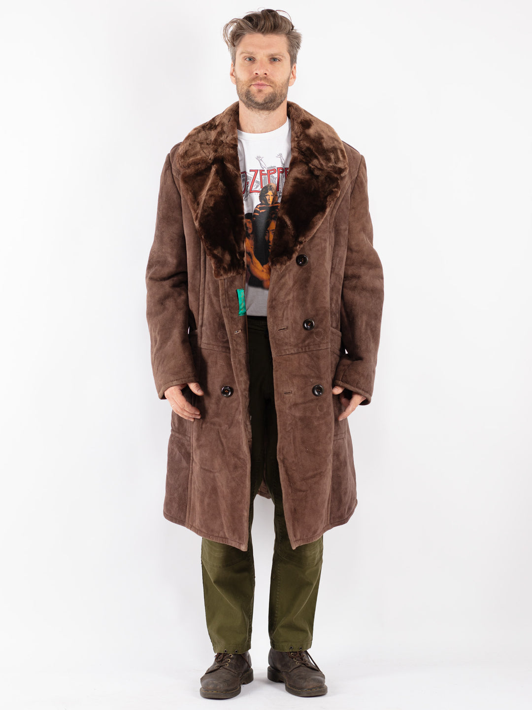 Vintage Men Sheepskin Coat in Brown