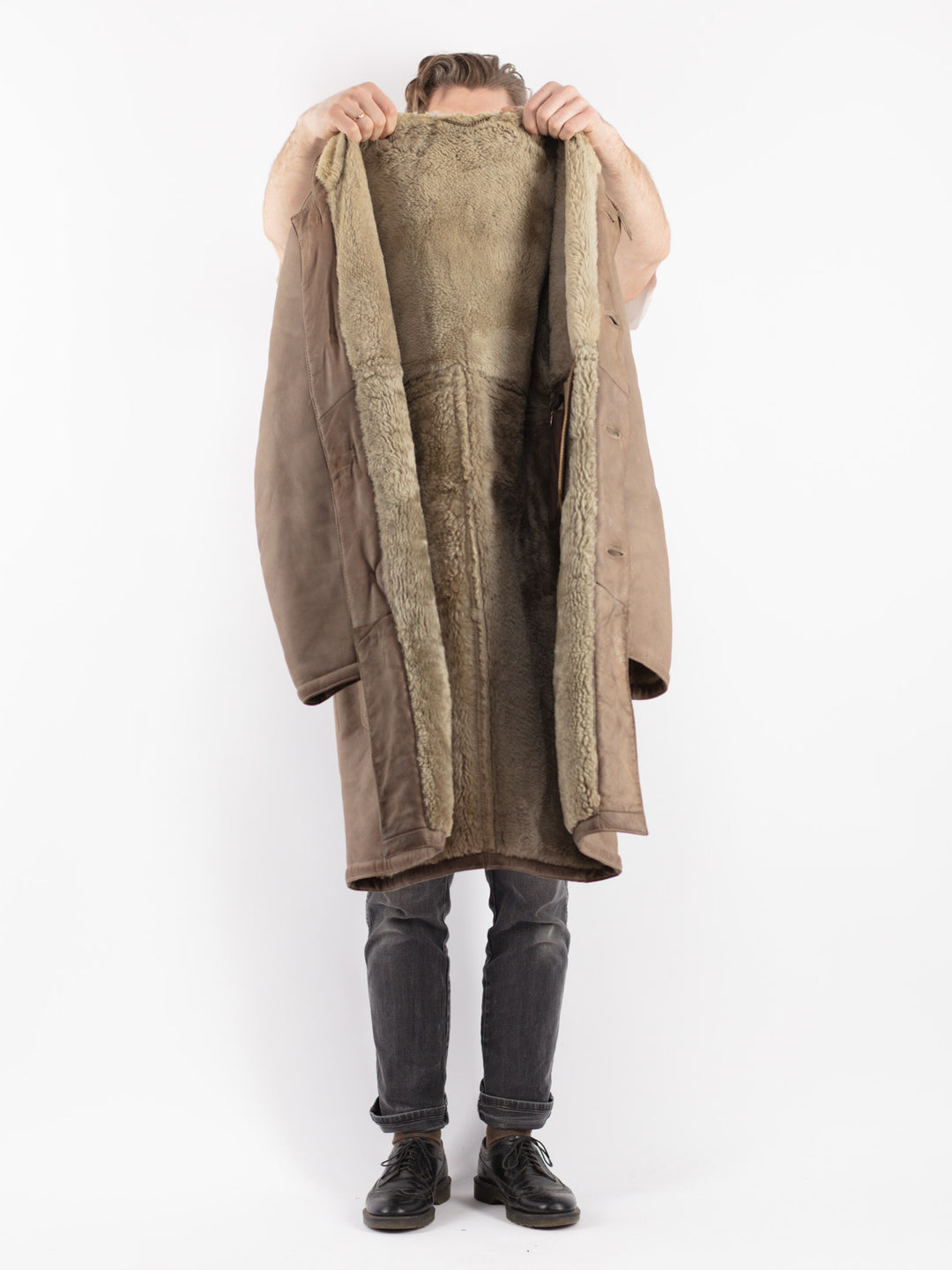Vintage 70's Men Sheepskin Coat in Beige