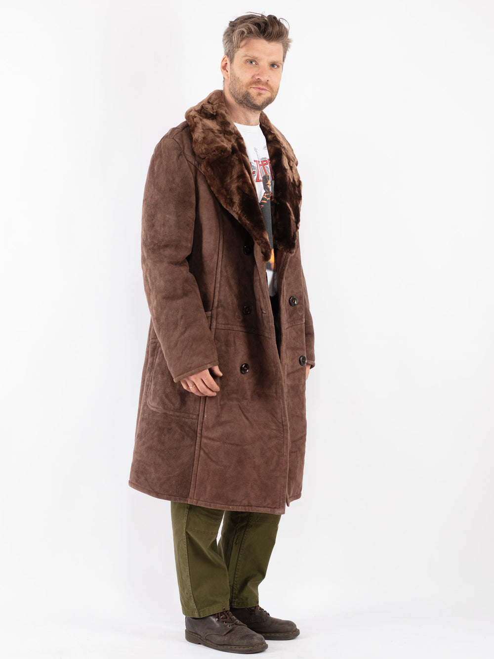 Vintage Men Sheepskin Coat in Brown