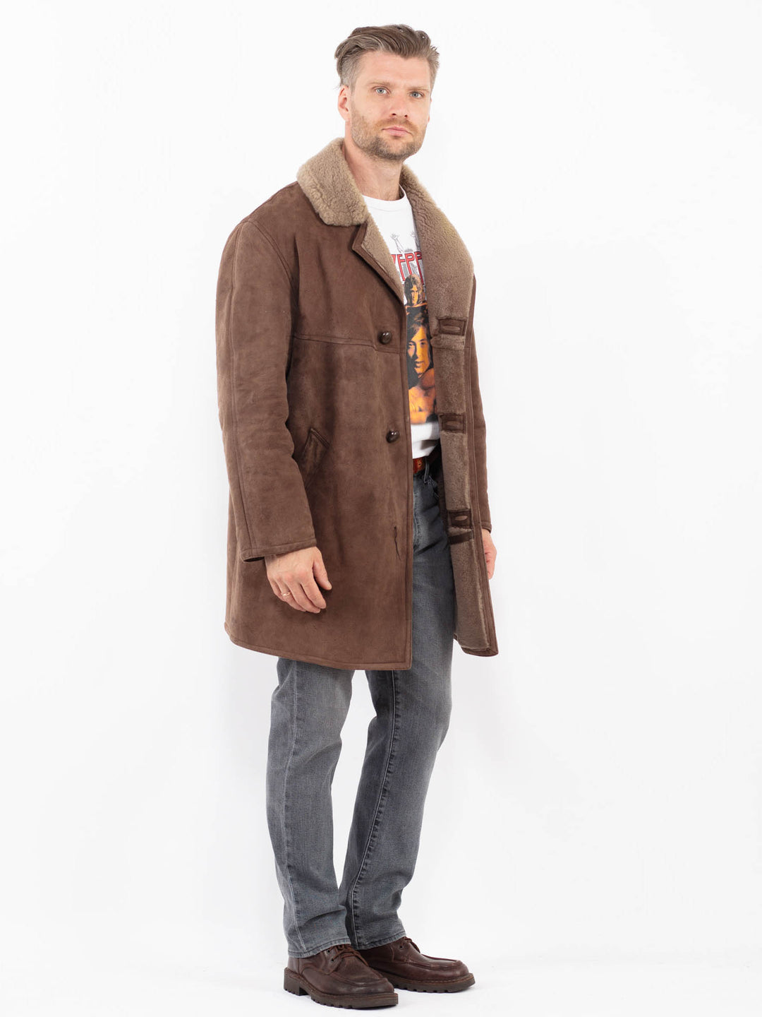 Vintage 70's Men Sheepskin Coat in BrownZ2118