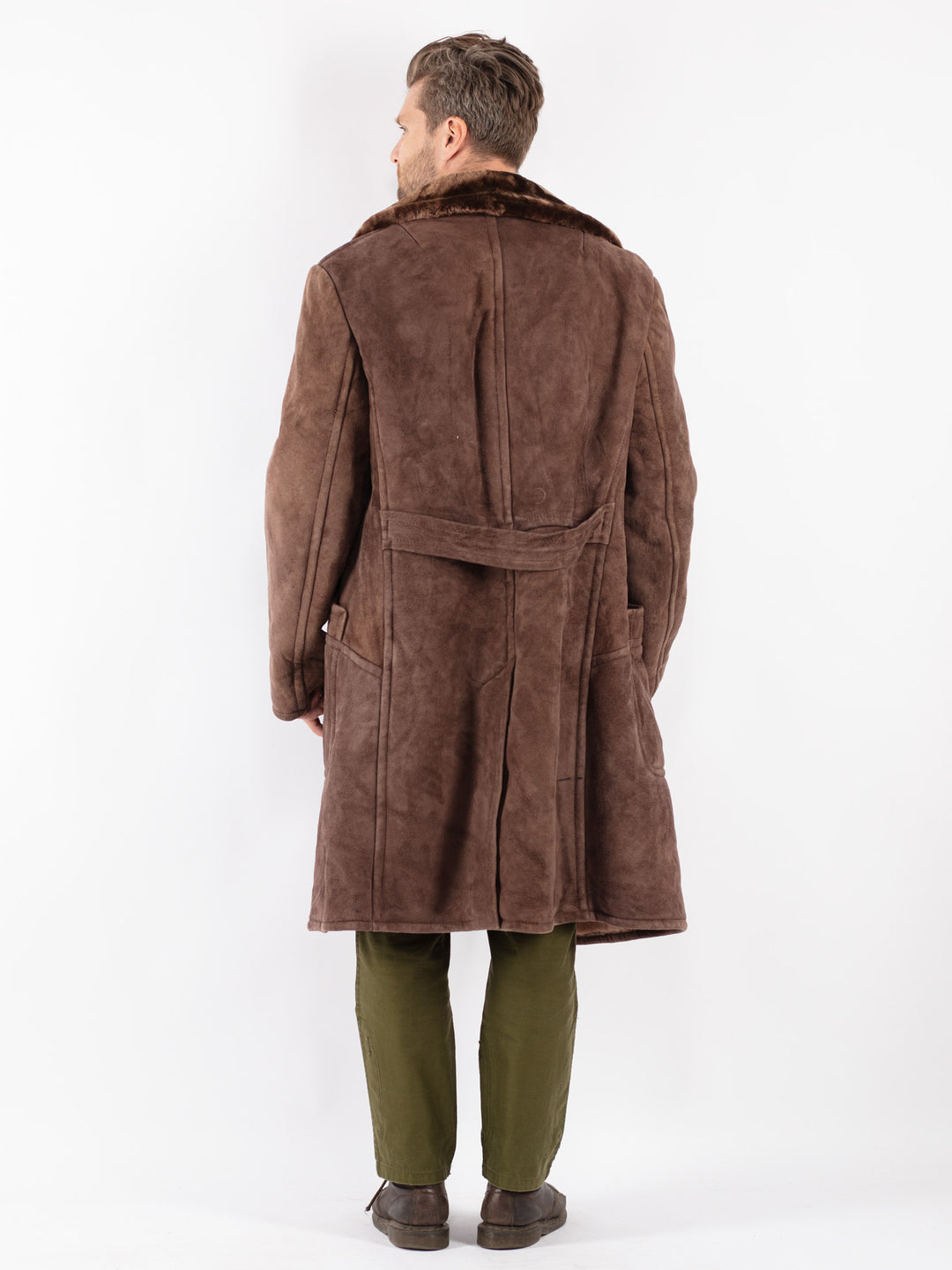 Vintage Men Sheepskin Coat in Brown