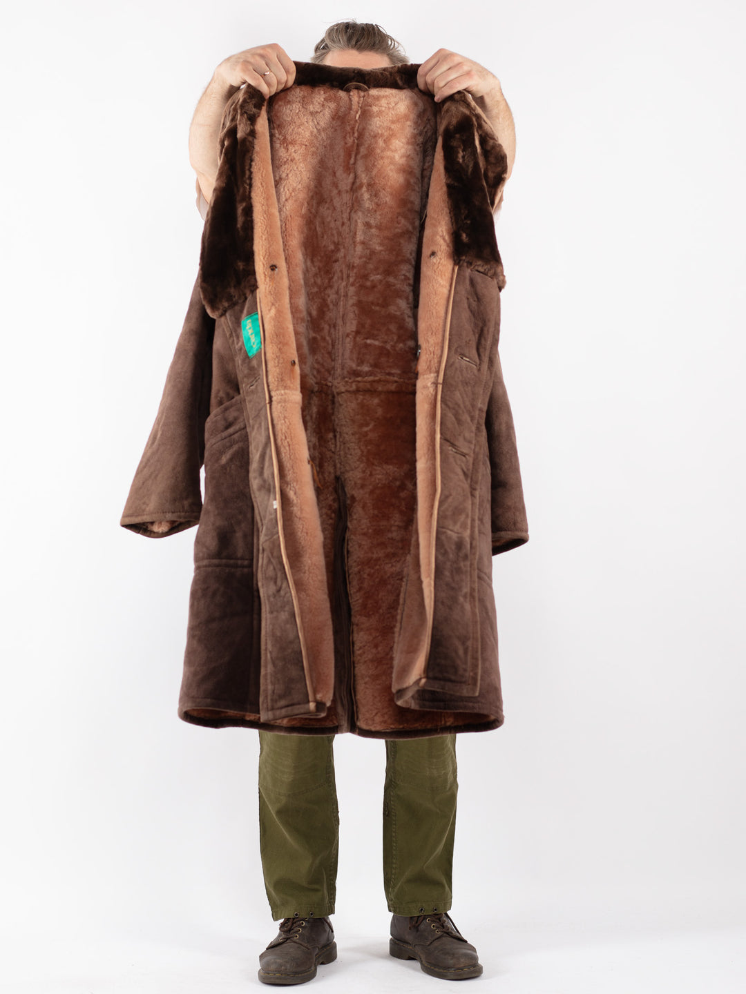 Vintage Men Sheepskin Coat in Brown