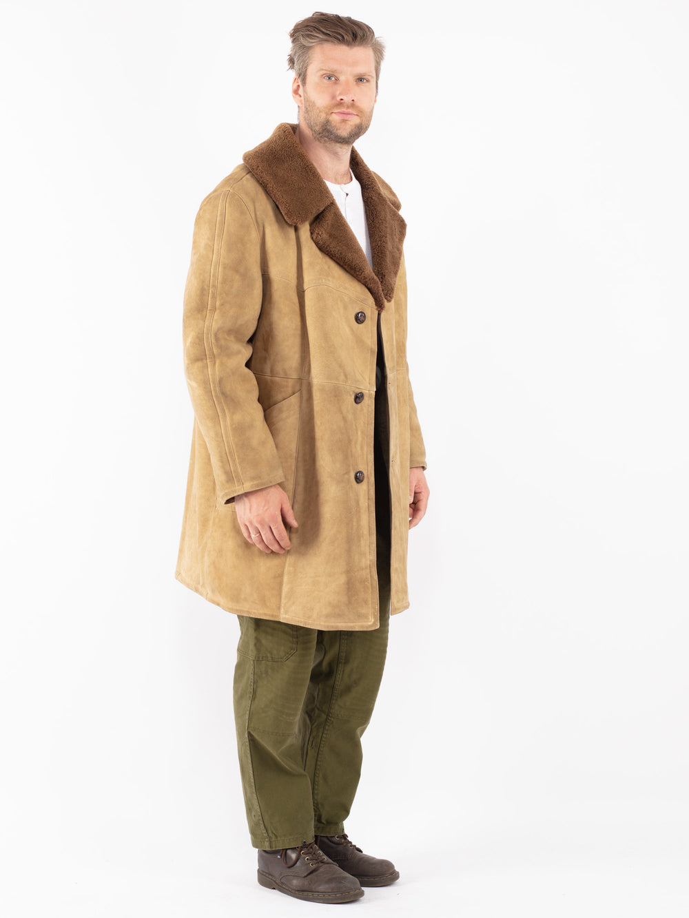 Vintage 70's Men Sheepskin Coat in Beige