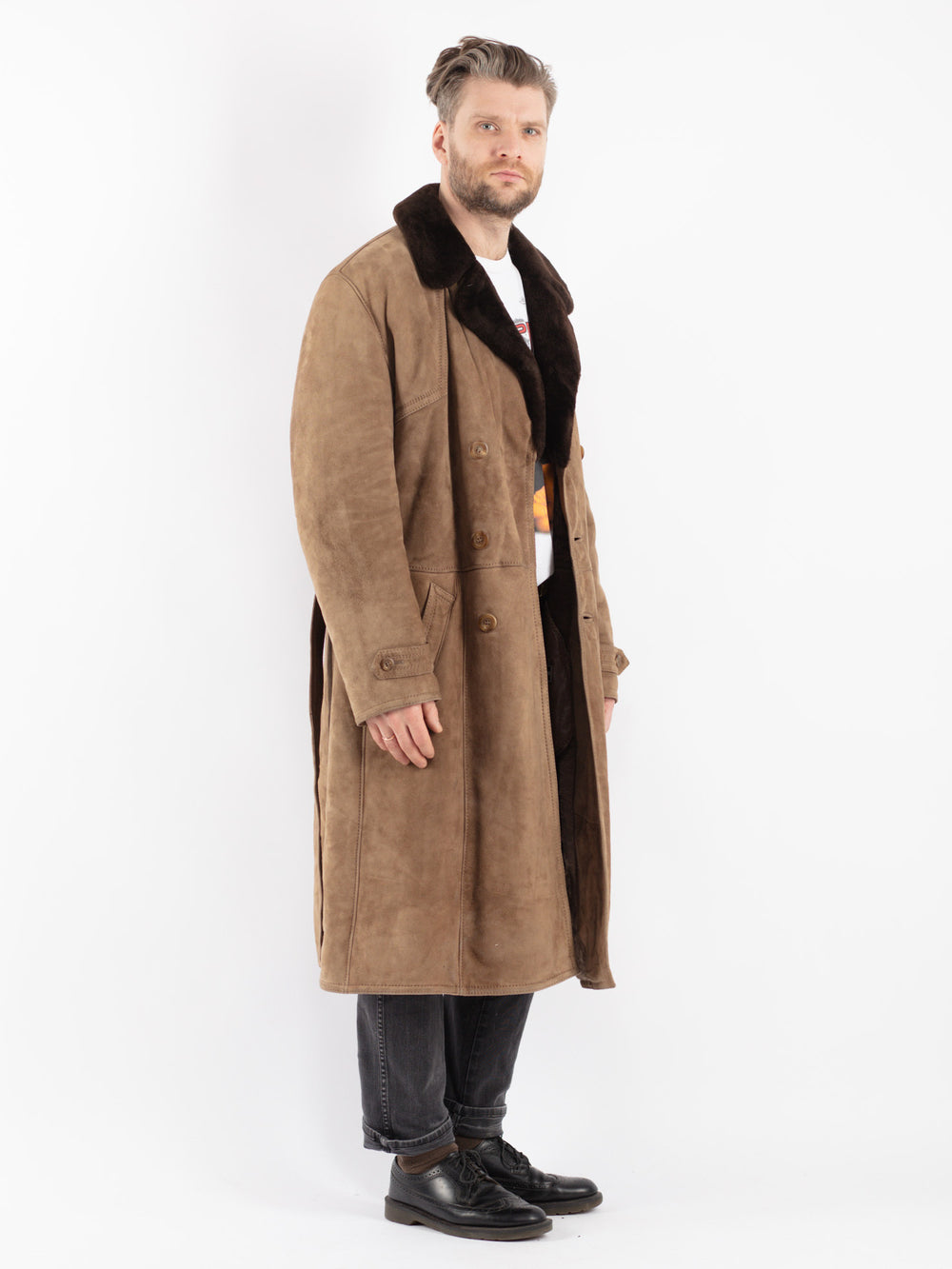 Vintage 70's Men Sheepskin Coat in Beige