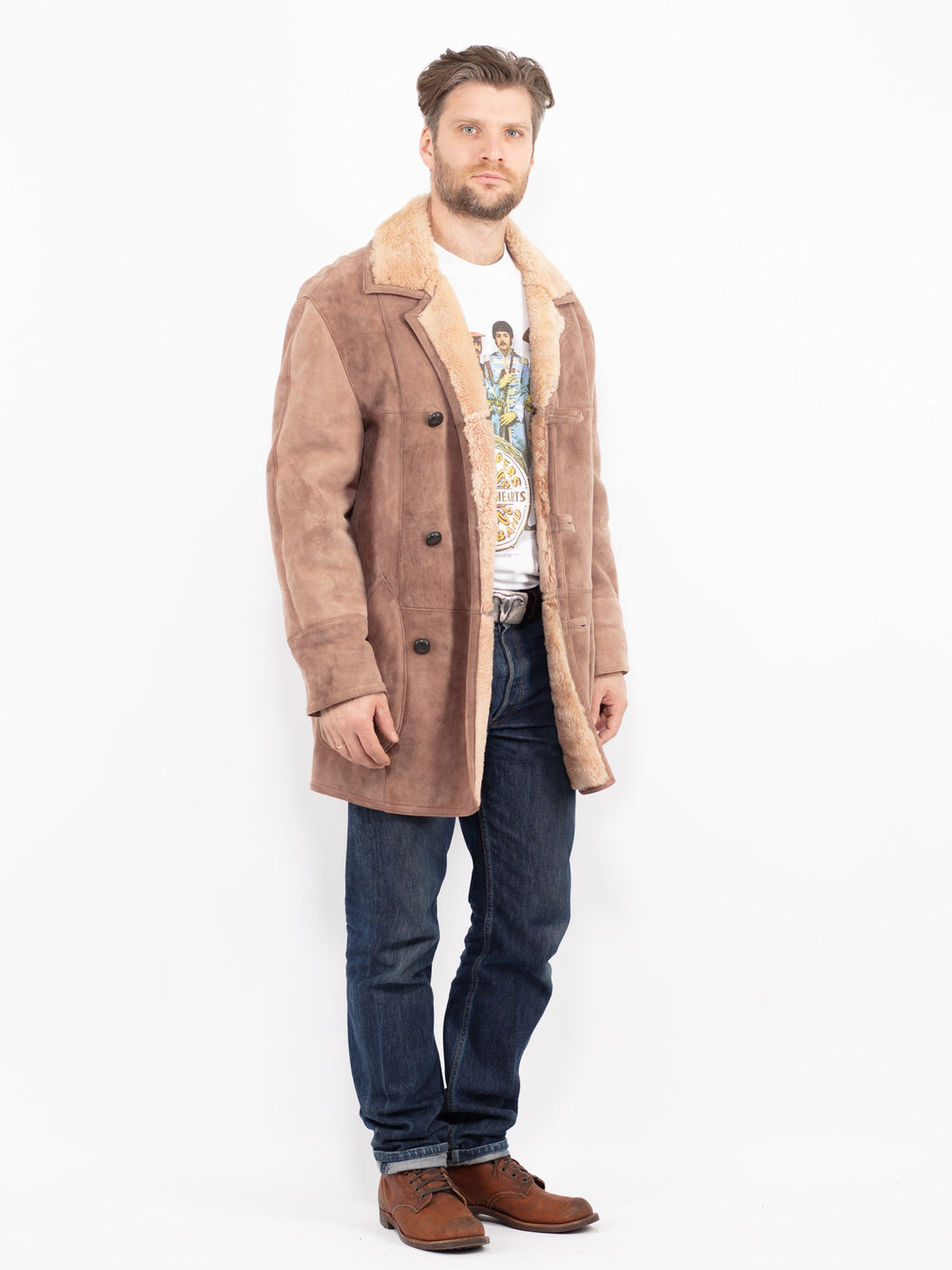 Vintage 70's Men Sheepskin Coat in BeigeZ2726