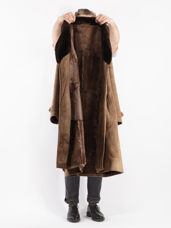 Vintage 70's Men Sheepskin Coat in Beige